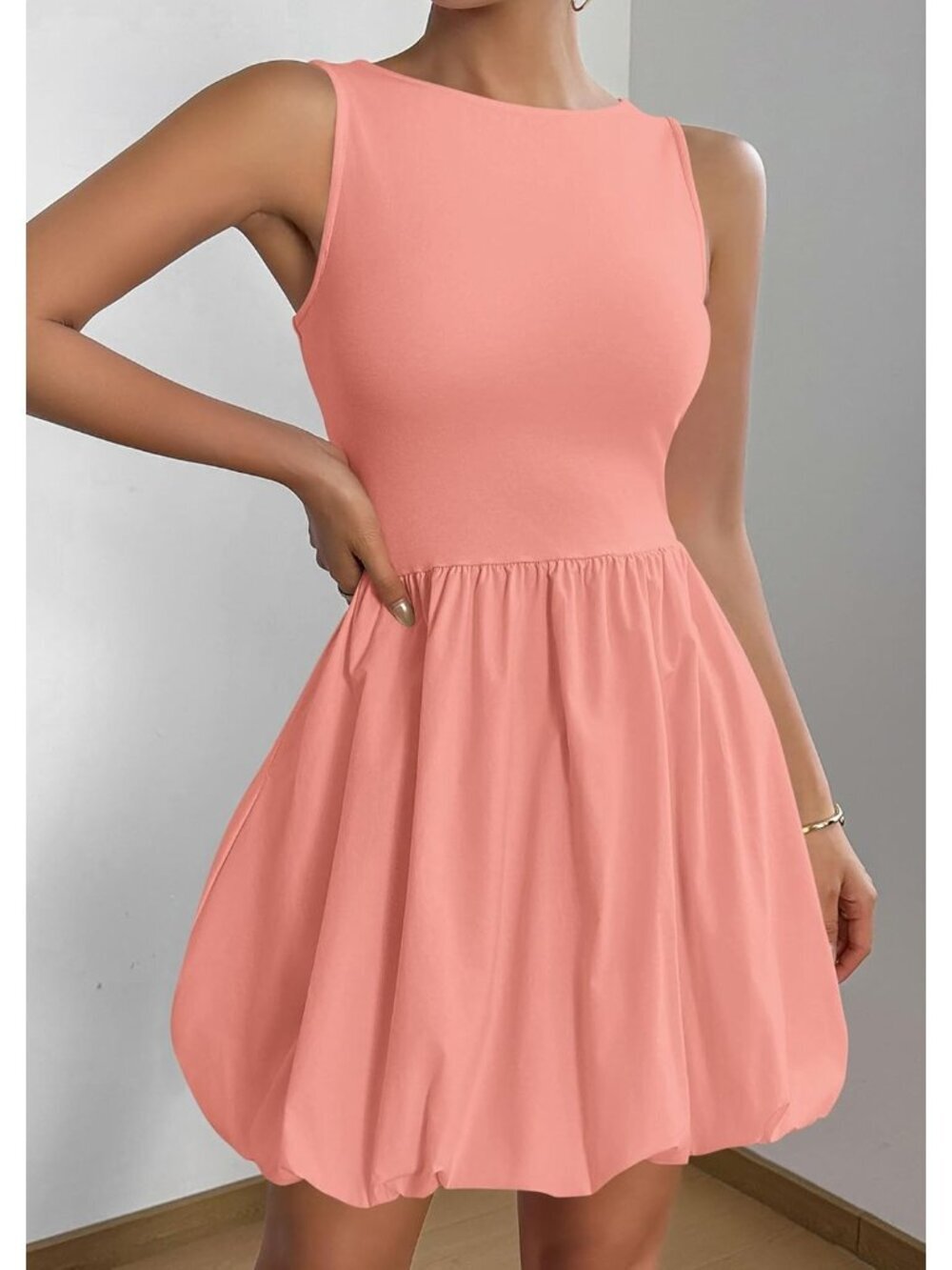 〽️Women's Pink Casual Sleeveless Tank Crew Neck Short Cocktail Mini Dress